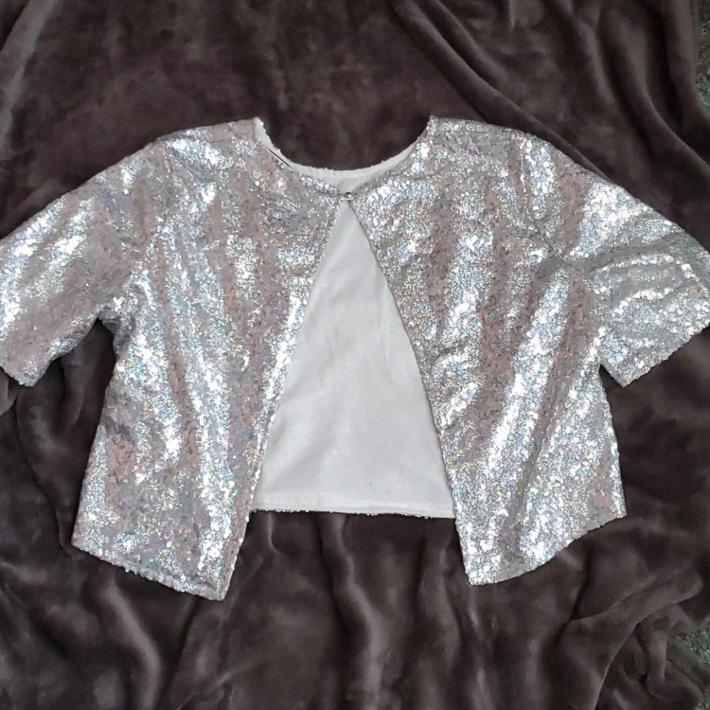 Sexy Sparkle Crop Top Open Back Sequence - image 2